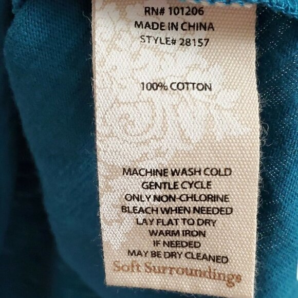 Soft Surroundings Danielle Button Top XS Teal Tunic Shirt Collared 100% Cotton - Picture 6 of 10